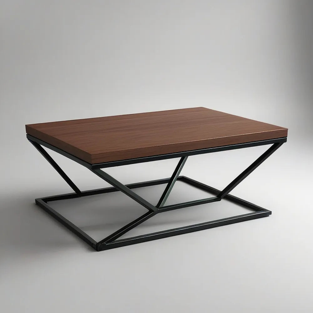 Obdélníkový konferenční stolek s ořechovou deskou a černou ocelovou podnoží, 100 × 60 × 45 cm