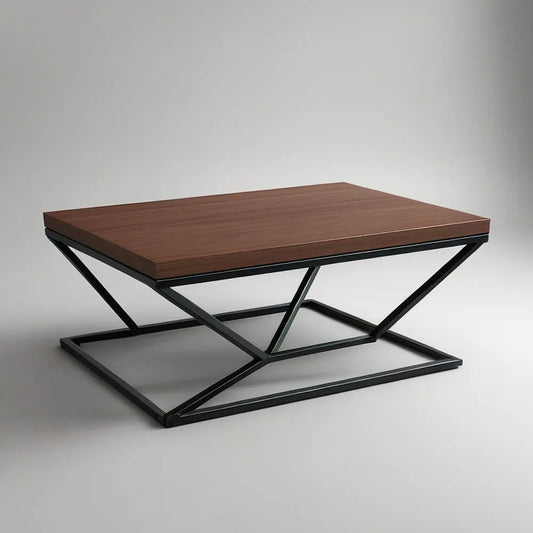 Obdélníkový konferenční stolek s ořechovou deskou a černou ocelovou podnoží, 100 × 60 × 45 cm