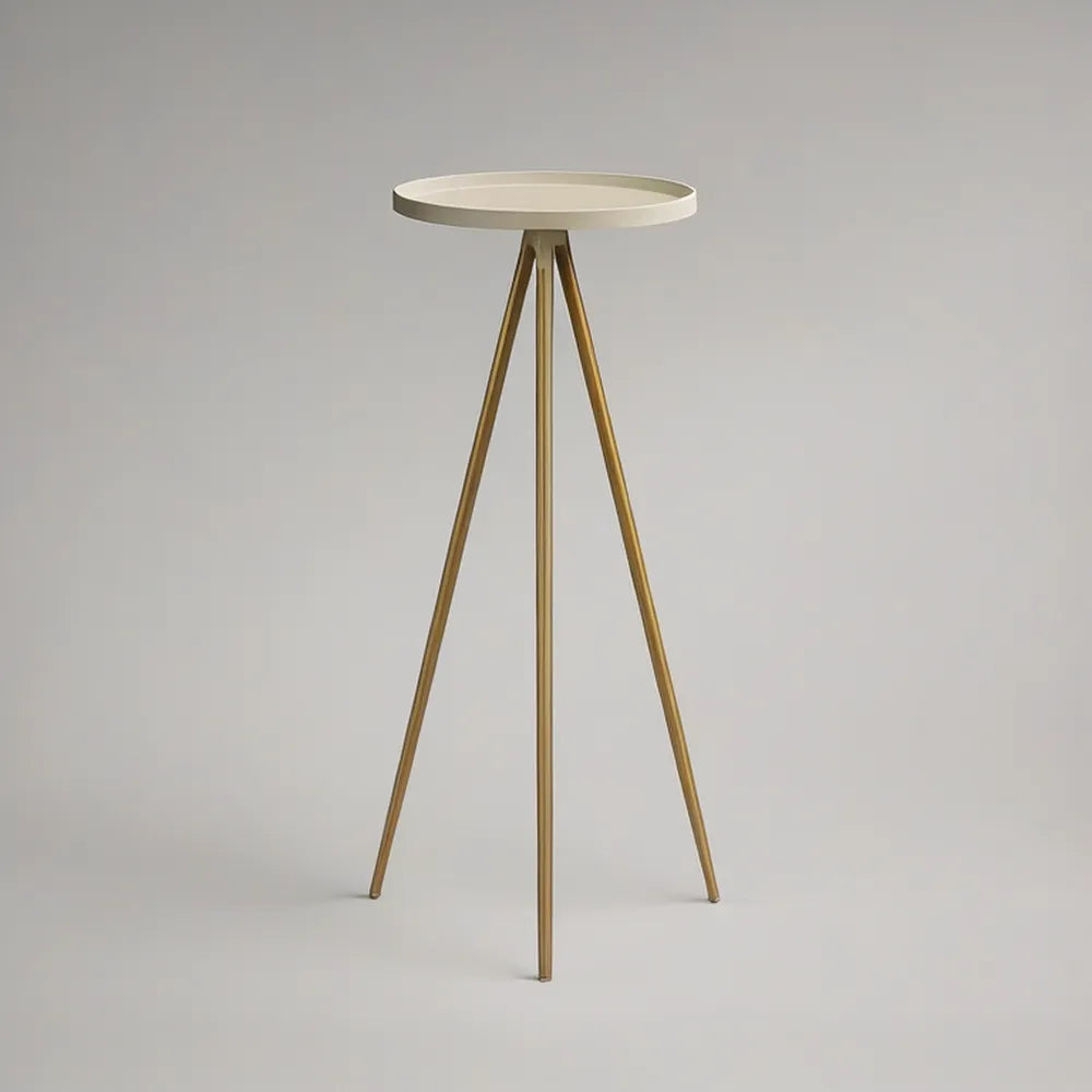 Kulatý odkládací stolek s podnosem Ø 40 cm, výška 75 cm, bílý/zlatý