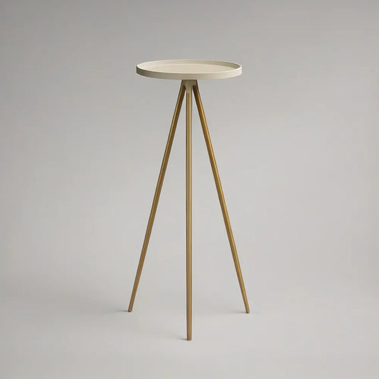 Kulatý odkládací stolek s podnosem Ø 40 cm, výška 75 cm, bílý/zlatý